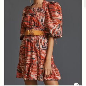 NWT Anthropologie Love the Label Puff Sleeve Paisley mini dress Small 👗